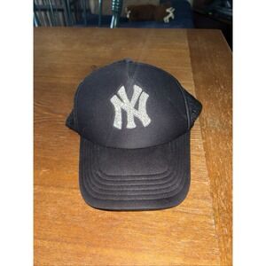 Vintage Otto New York Yankees Hat Women Black‎ Rhinestone Bedazzle Y2K Foam